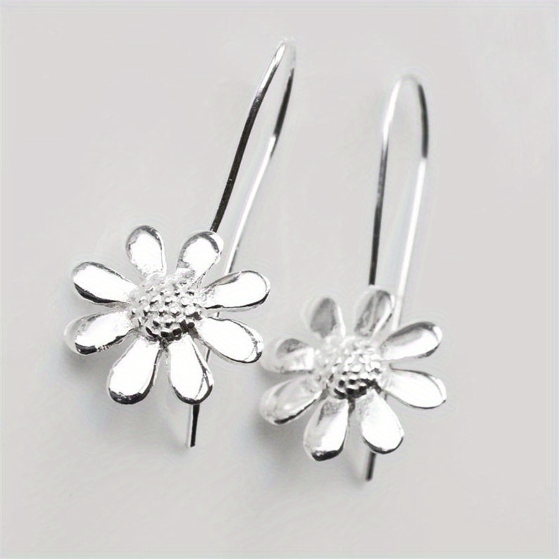 Minimalist Sunflower Dangle Flower Hook Earrings for Women